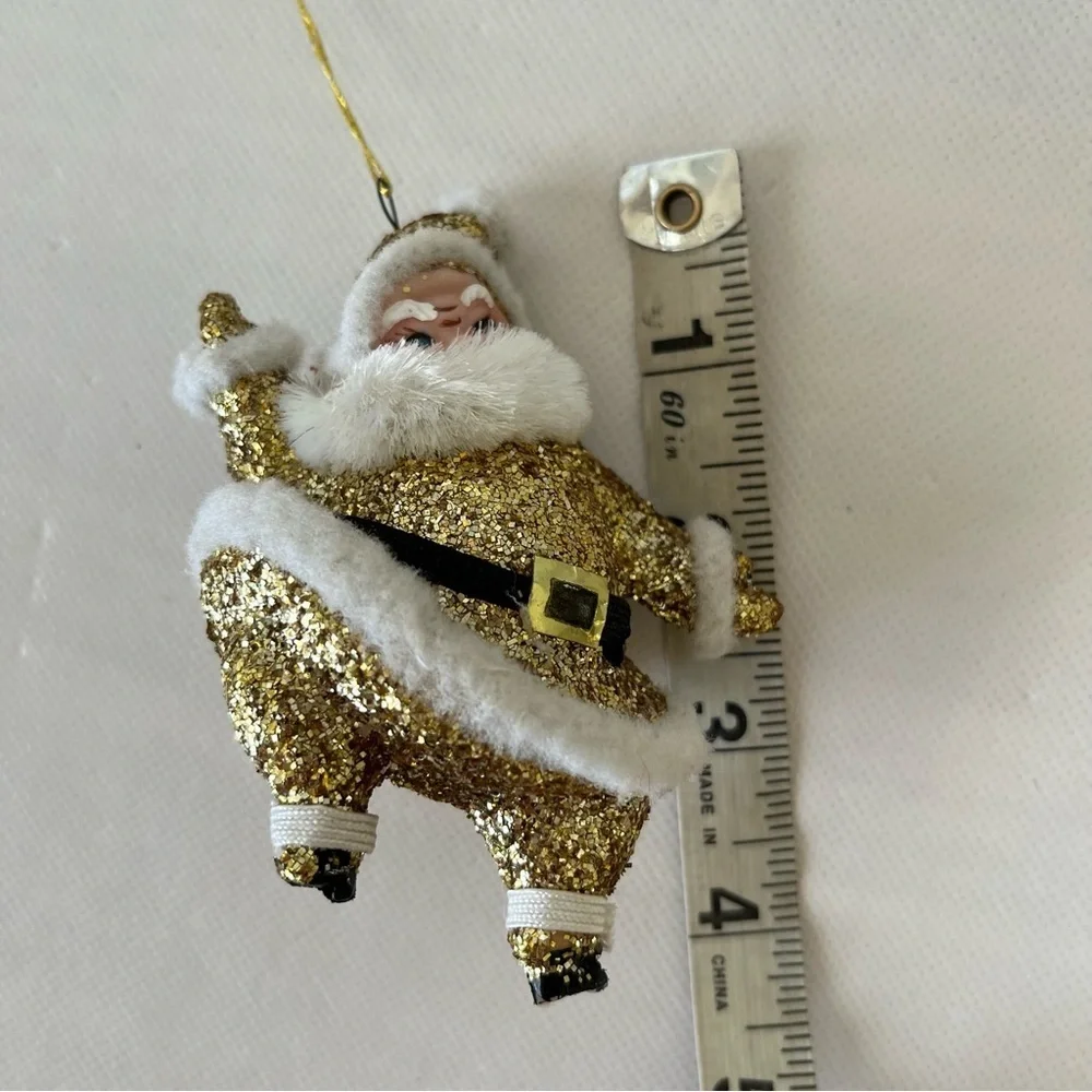 Vintage Gold Glitter Santa Ornament 50’s